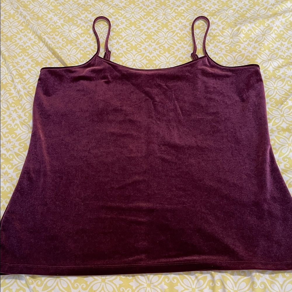 LOFT XL Velvet Camisole Tank Top in Rich Cranberry Maroon Stretchy EUC